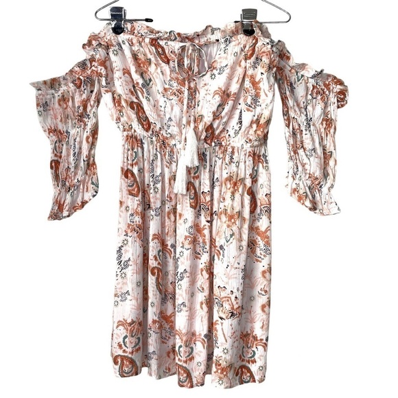 NWT: Elan Off The Shoulder Paisley Print Mini Dress - Picture 1 of 11